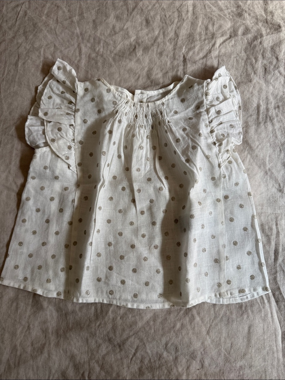 Bonpoint Cream Blouse with Silver Polka Dots Sz 4 fits 4-5